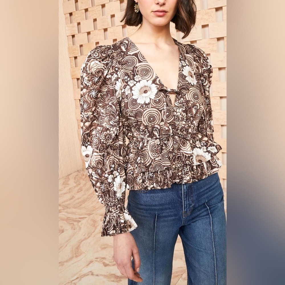🆕 ULLA JOHNSON Ren Long Statement Sleeve Poplin Top